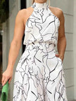 Halter Neck Abstract Print Wide Leg Jumpsuit