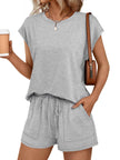 Round Neck Cap Sleeve Top and Shorts Set