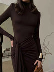 Turtleneck Long Sleeve Tie Waist Maxi Dress