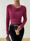 Cowl Neck Ribbed Knit Top