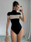 Color Block Turtleneck Ribbed Bodysuit