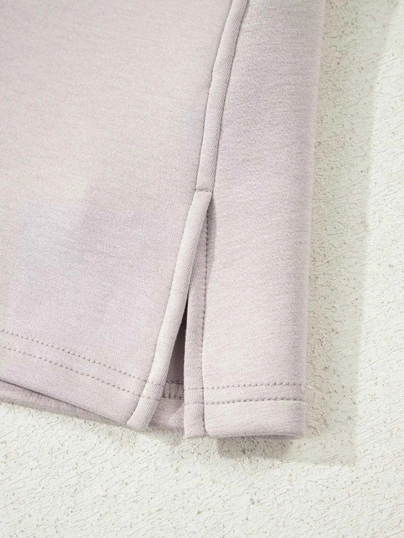 Solid Color Drop Shoulder Pullover and Drawstring Mini Skirt 2pcs Outfit