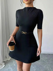 Mock Neck Short Sleeve Mini Dress