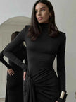Turtleneck Long Sleeve Tie Waist Maxi Dress