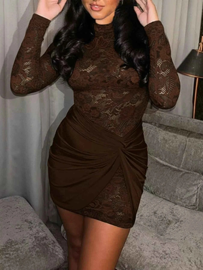 Lace Long Sleeve Bodycon Mini Dress