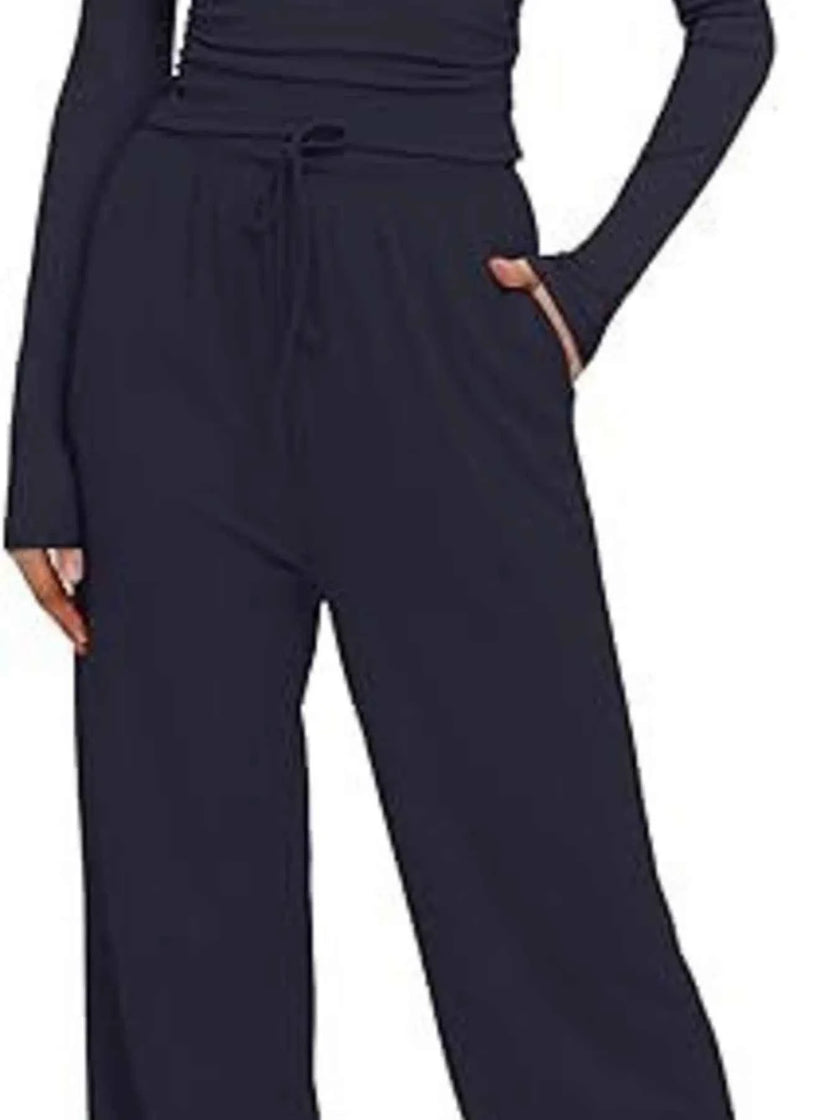 Round Neck Long Sleeve Top and Pants Set