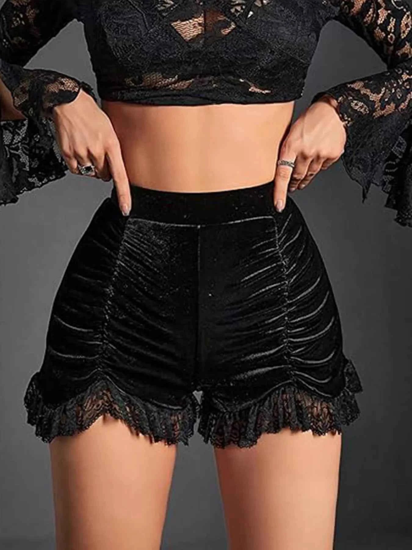 Ruched Lace Trim Shorts