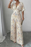 Floral Print Wide Leg Pleated Jumpsuit