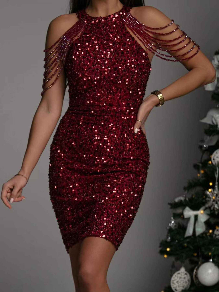 Full Size Sequin Embellished Bodycon Mini Dress Plus Size