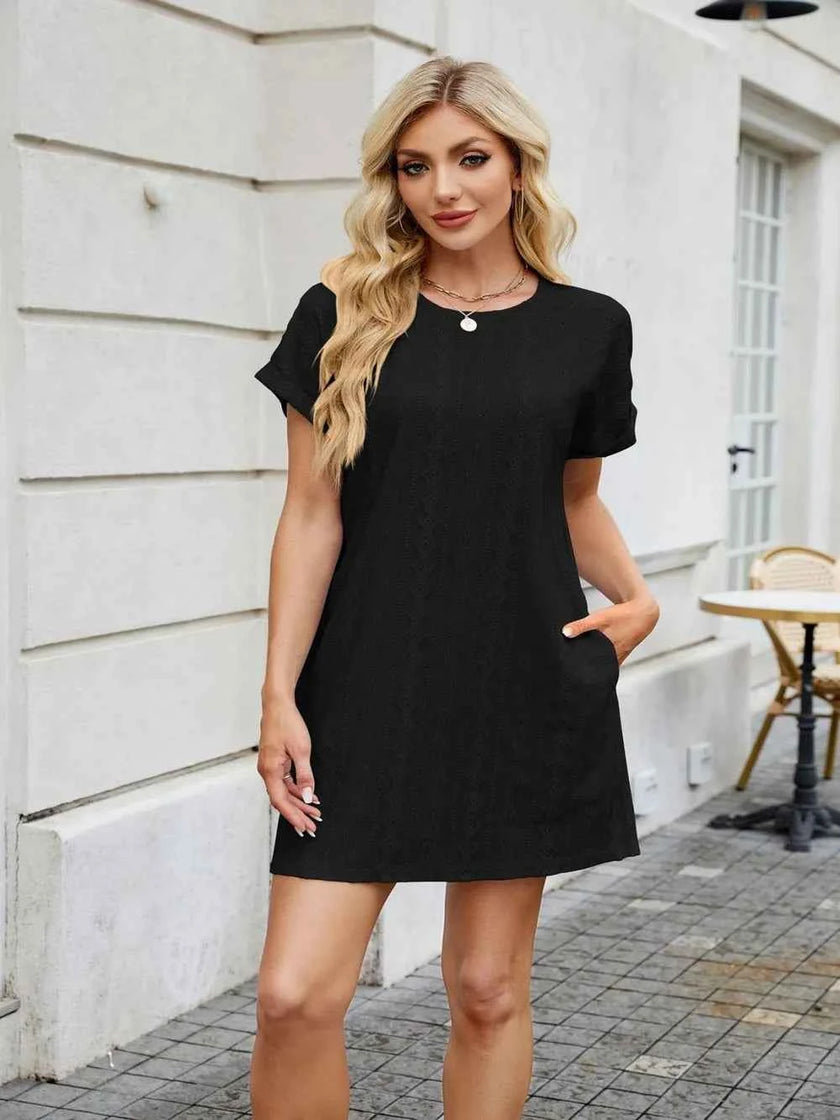 Round Neck Short Sleeve Mini Dress