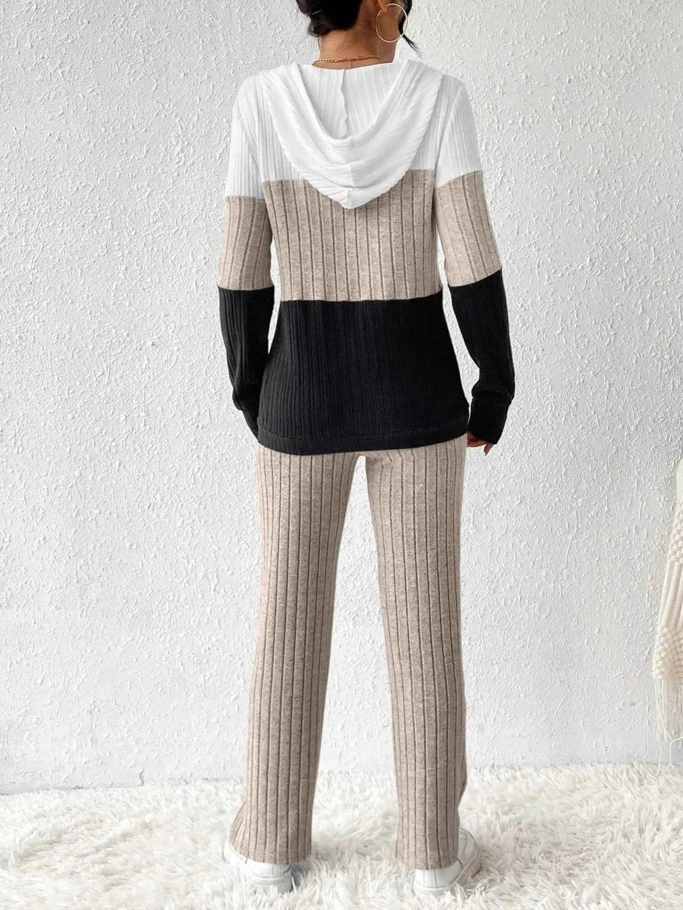 Color Block Half Zip Hooded Top and Pants Set