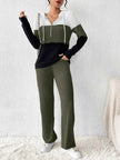 Color Block Half Zip Hooded Top and Pants Set