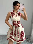 Printed Sleeveless Button Front Dress