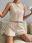 Lace Detail Round Neck Tank and Shorts Set