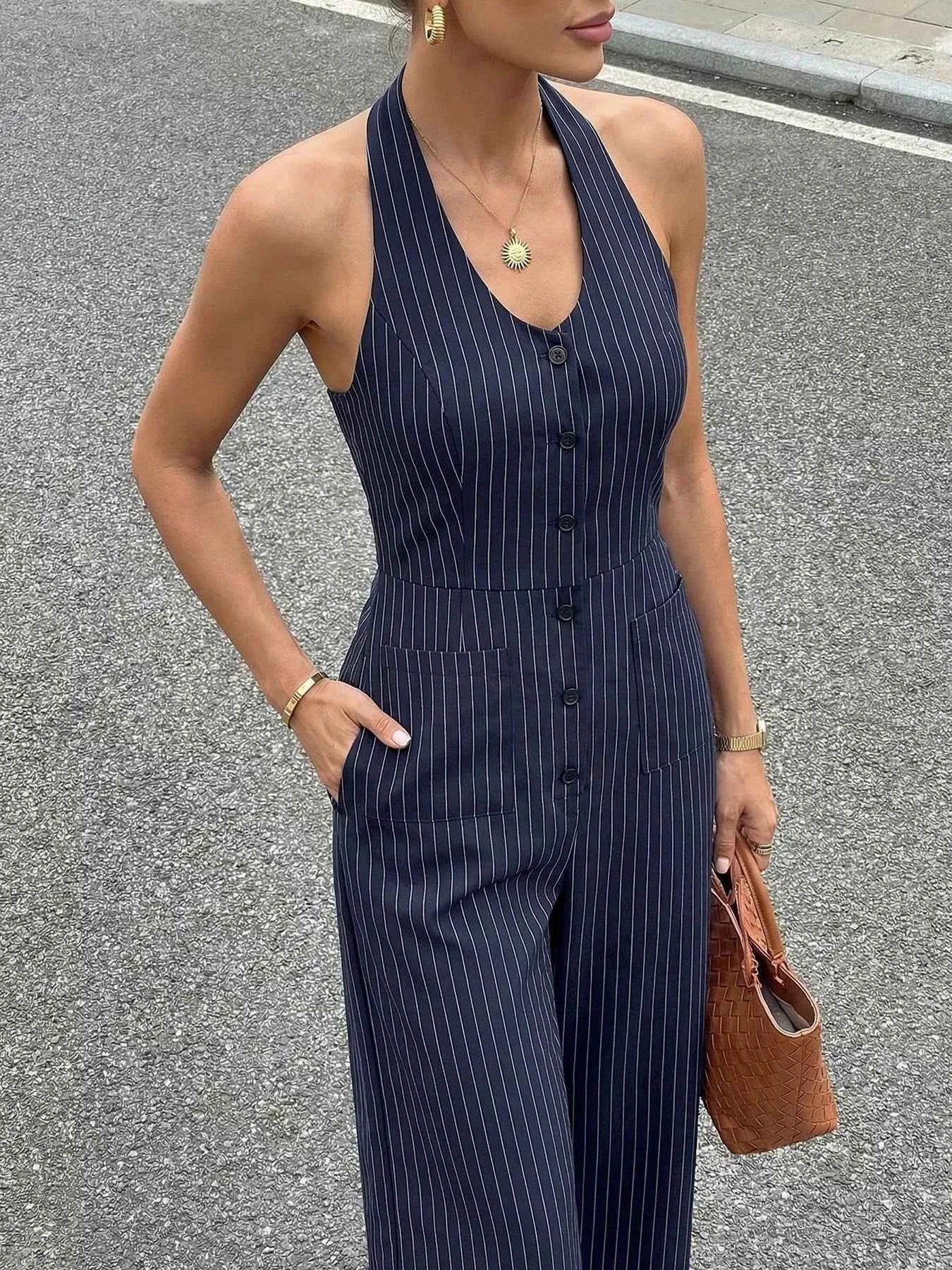 Striped Halter Neck Jumpsuit