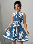 Printed Sleeveless Button Front Dress