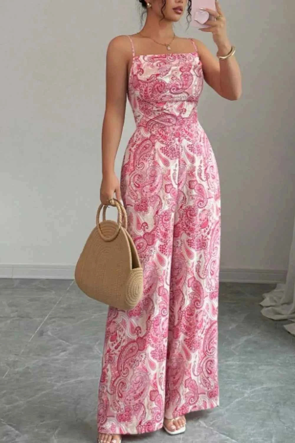 Paisley Print Wide Leg Jumpsuit
