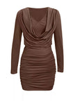 Draped V-Neck Long Sleeve Bodycon Mini Dress