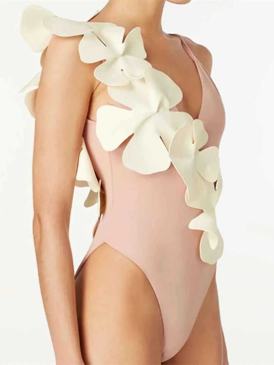 Contrast Flower Spaghetti Strap One-Piece Swimwear