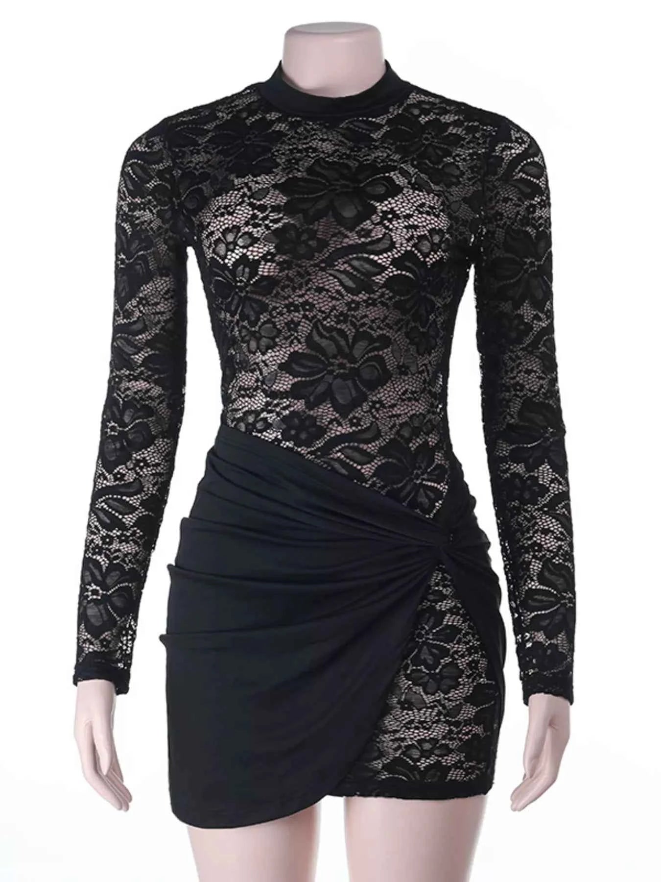 Lace Long Sleeve Bodycon Mini Dress