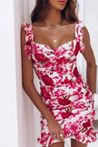 Printed Ruffled Sweetheart Neck Mini Dress