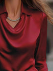 Ruched Long Sleeve Drape Collar Blouse