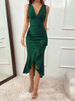 Ruffle Hem V-Neck Bodycon Dress