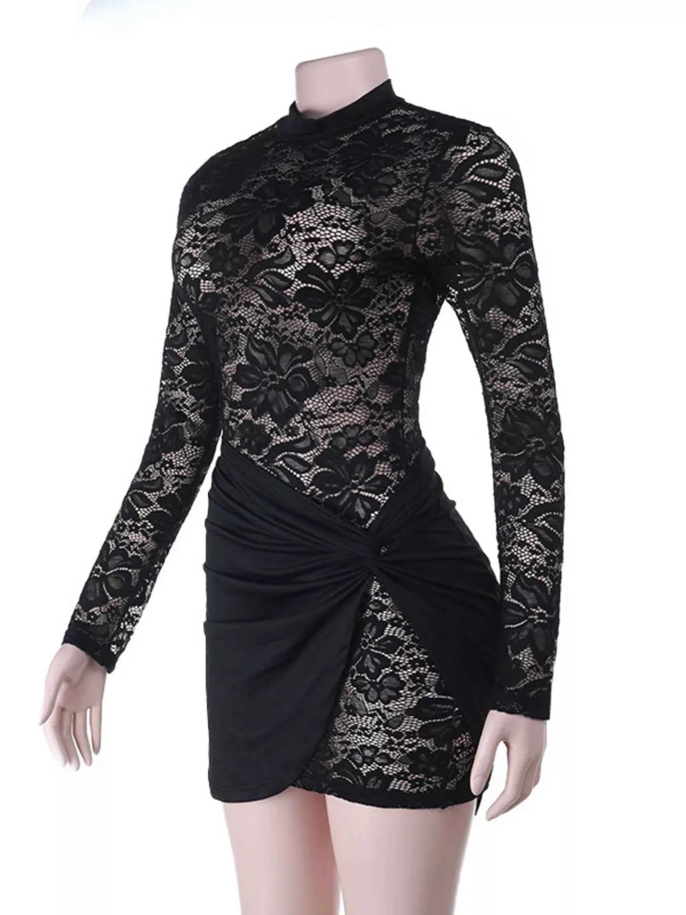 Lace Long Sleeve Bodycon Mini Dress