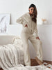 Solid Color Hooded Knitted Lounge Set for Women – Autumn Winter Two-Piece Outfit